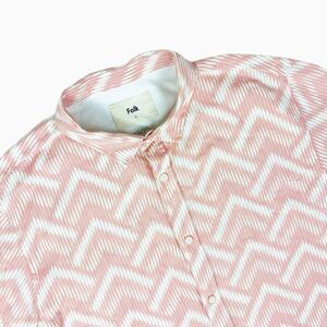 Folk Men's L Pink/White Geometric Linen/Viscose Woven Button-Up